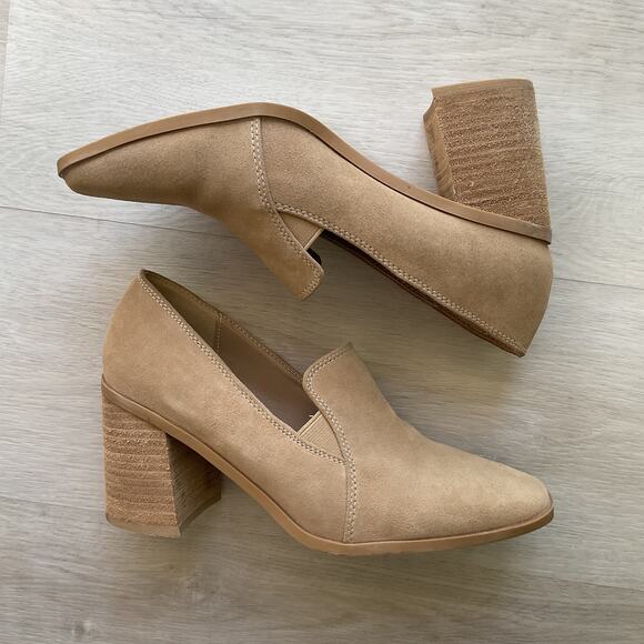 Joie Wevenly Beige Tan Suede Loafer Platform Heels Size 7.5 - Picture 3 of 16